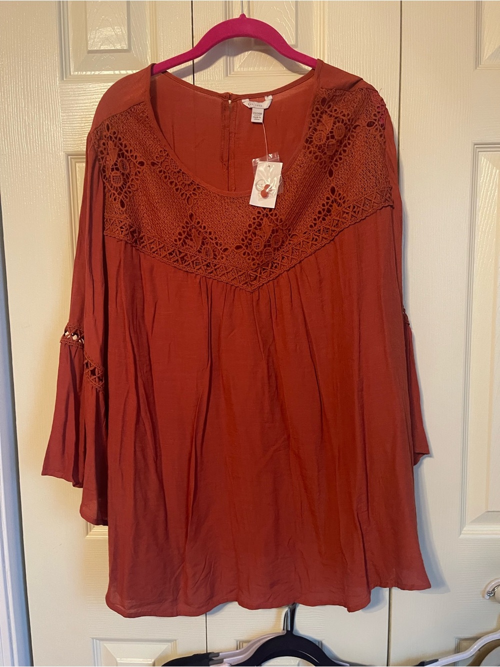 Cato Rust Crochet Yoke Peasant Tunic